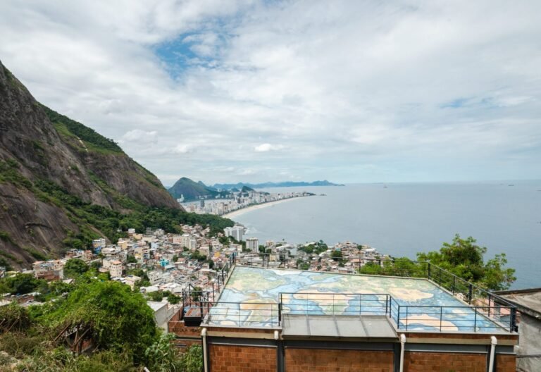 View over the hillside of Vidigal and the Atlantic coast in Rio de Janeiro
